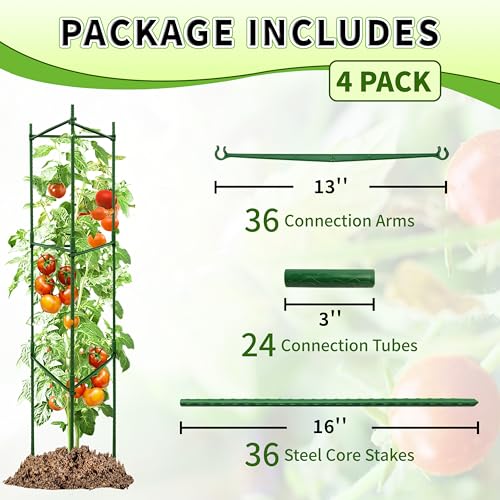 TCBWFY 4Pack 48Inch Adjustable Tomato Cages HeavyDuty Metal Plant Support Trellis for Garden and Pots DIY Tomato Stakes Height Adjustable 16 to 192 Inches - Image 3