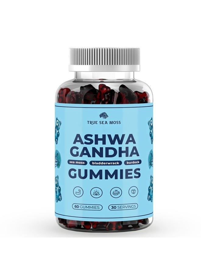 True Sea Moss Irish Sea Moss Gummies with Burdock Root & Bladderwrack - Vegan Seamoss Supplement for Women, Men & Kids, Non-GMO, 60 Sea Moss Gummies (60 Gummies, Ashwagandha) - Image 1