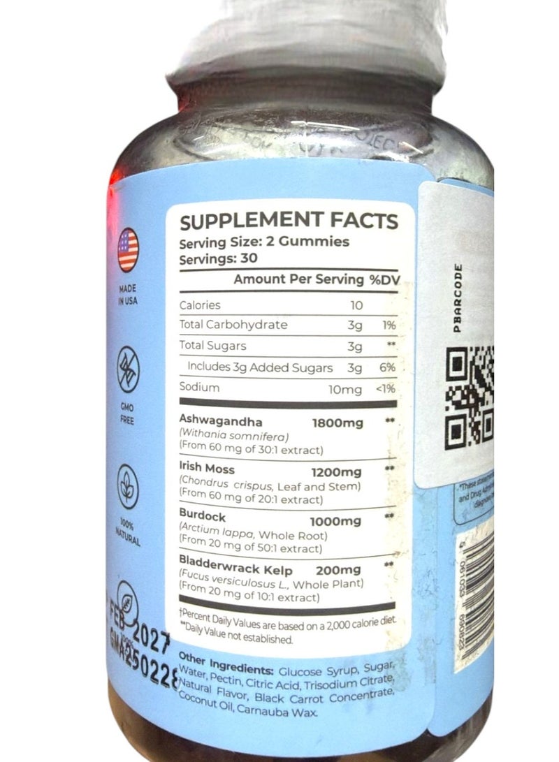 True Sea Moss Irish Sea Moss Gummies with Burdock Root & Bladderwrack - Vegan Seamoss Supplement for Women, Men & Kids, Non-GMO, 60 Sea Moss Gummies (60 Gummies, Ashwagandha) - Image 2