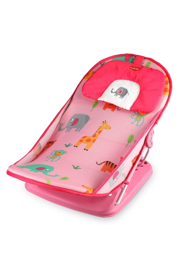 Luvlap Jungle Tales Baby Bather for Baby 3-12 Months, Baby Bath Chair, 3 Position Adjustable, Washable Soft Mesh, for Babies Upto 9 Kg, Large Seat (Multicolor) - Image 1
