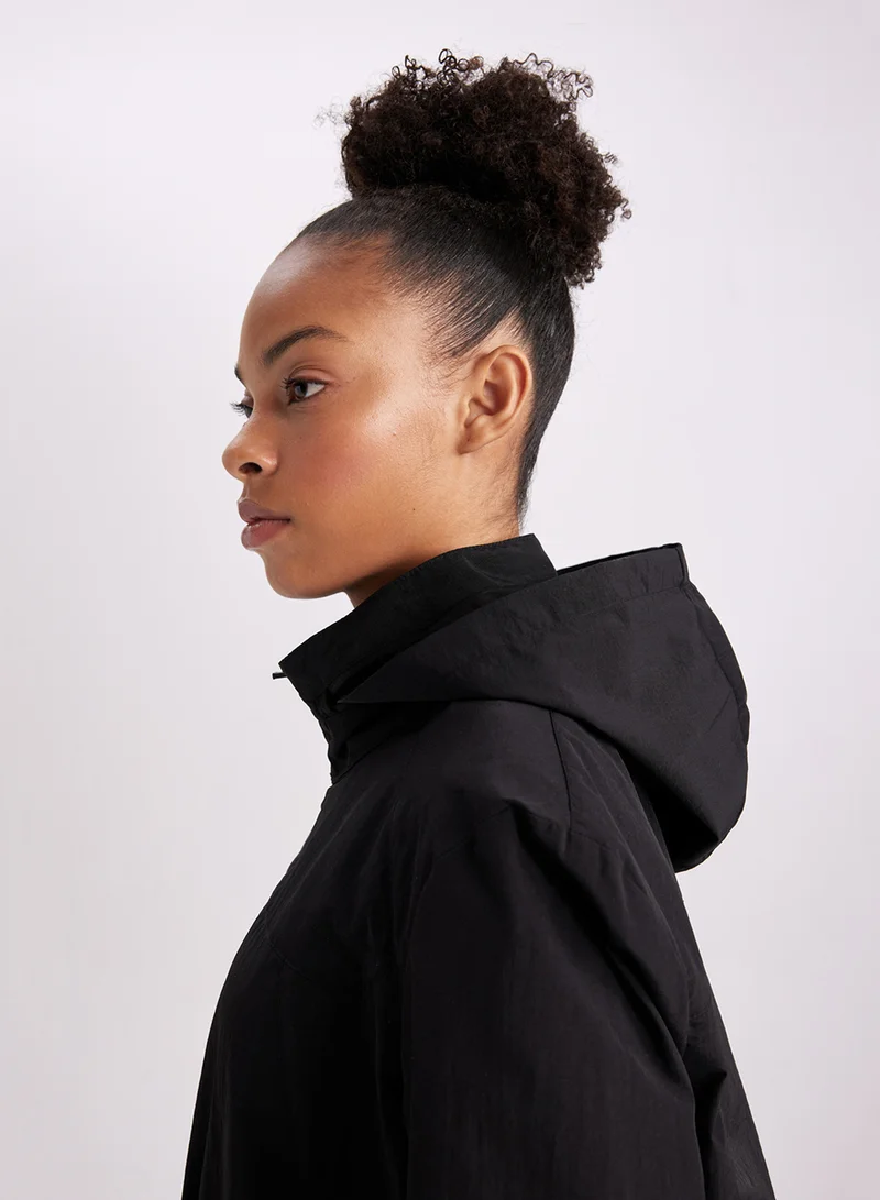 ديفاكتو Defactofit Water-Repellent Slim Fit Hidden Hood Drawstring Long Jacket