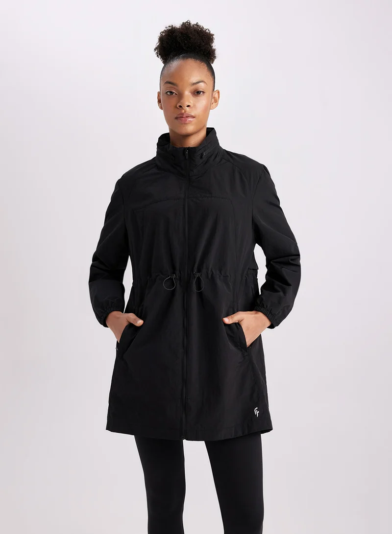 ديفاكتو Defactofit Water-Repellent Slim Fit Hidden Hood Drawstring Long Jacket