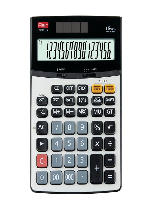فلير آلة حاسبة مكتبية Flair FC-900 TX | آلة حاسبة بـ 16 رقمًا | وظيفة حساب ضريبة القيمة المضافة مع محول عملات | تعمل بالطاقة الشمسية | إعادة تشغيل تلقائية | 112 خطوة للتحقق والتصحيح | رمادي، عبوة من قطعة واحدة - Image 1