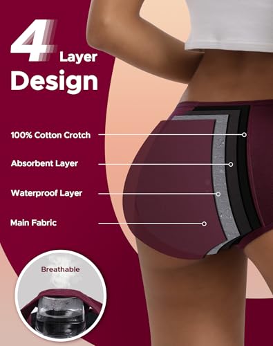 INNERSY Period Underwear for Women Teens Leak-Proof Menstrual Cotton Protective Hipster Panties 3-Pack (Light Flow (Dark Vintage), Medium) - Image 3