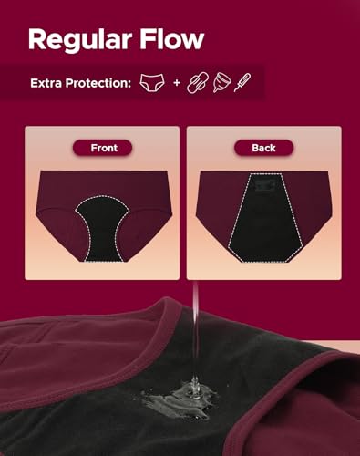 INNERSY Period Underwear for Women Teens Leak-Proof Menstrual Cotton Protective Hipster Panties 3-Pack (Light Flow (Dark Vintage), Medium) - Image 4