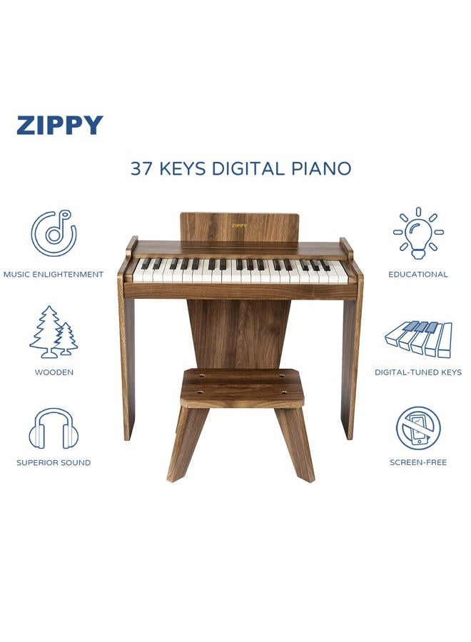 Zippy Kids Piano Keyboard, 37 Keys Digital Piano for Kids, Music Educational Instrument Toy, Wood Piano for 3+ Girls and Boys, Walnut Basic - Image 2