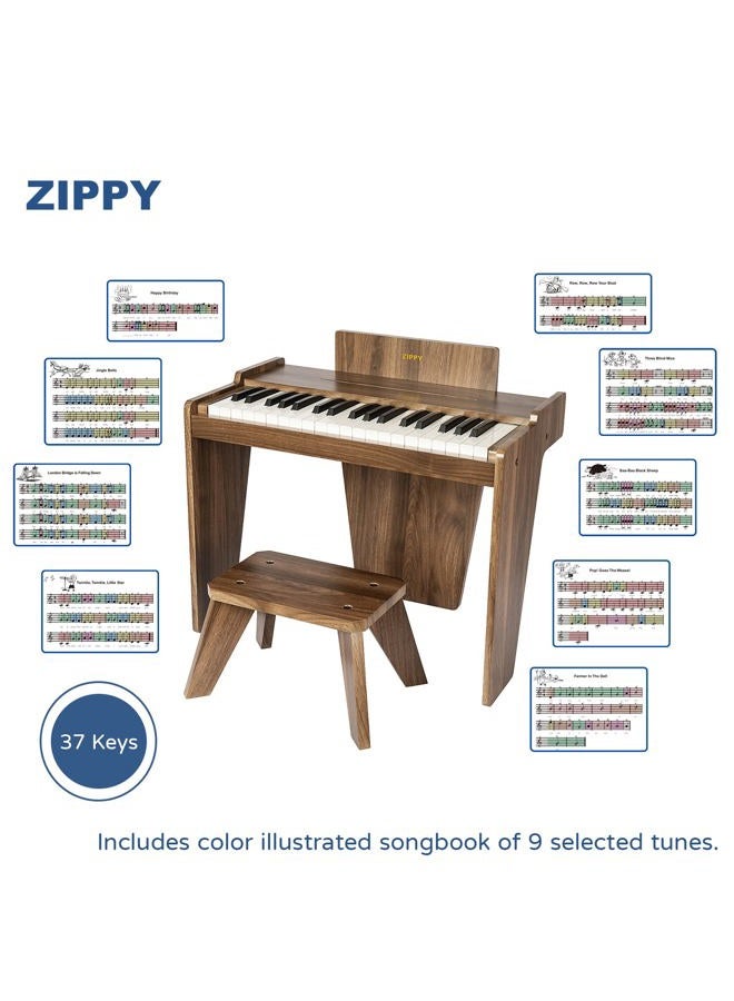 Zippy Kids Piano Keyboard, 37 Keys Digital Piano for Kids, Music Educational Instrument Toy, Wood Piano for 3+ Girls and Boys, Walnut Basic - Image 3