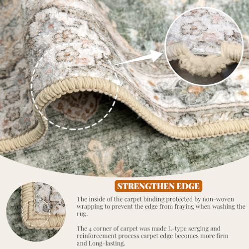 MUJOO Boho Rug 3'x5' Area Rug Small Green Rug Vintage Machine Washable Rugs for Entryway Bedroom Bedside Kitchen Hallway Living Room Laundry Room Indoor Mat Non Slip Soft Low-Pile Floral - Image 5