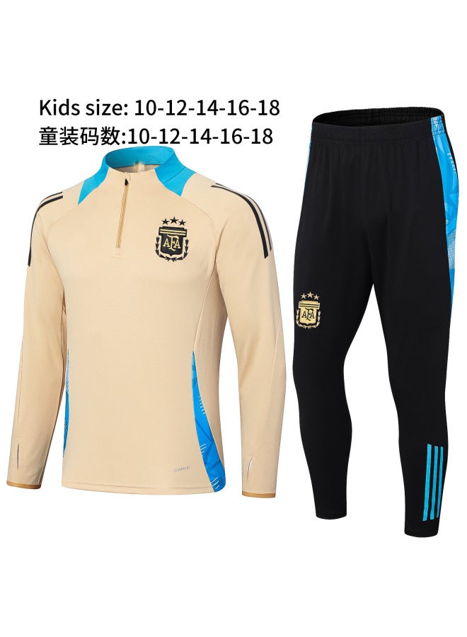 2425 Argentina Earthy Yellow Children's Half Zip Long Sleeve Football Suit