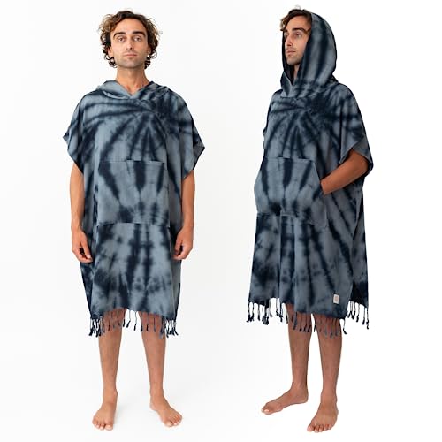 Nova Blue Surf Poncho  Large Changing Towel 33 x 37  100 Cotton Hooded Towel Adult for Surf Beach Pool and Swim Black tiedye