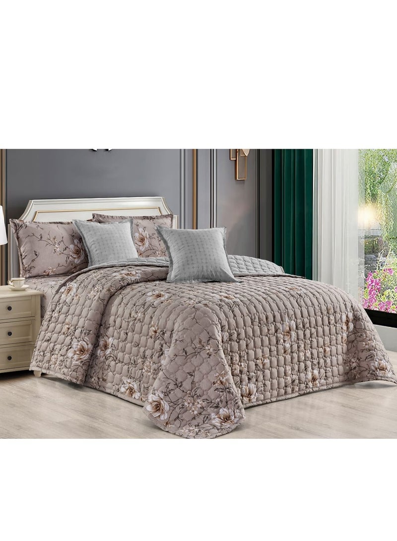 مون مفرش نفرين مضغوط مشجر صيفي فخم مكون من6 قطع، مقاس 250*230 سم