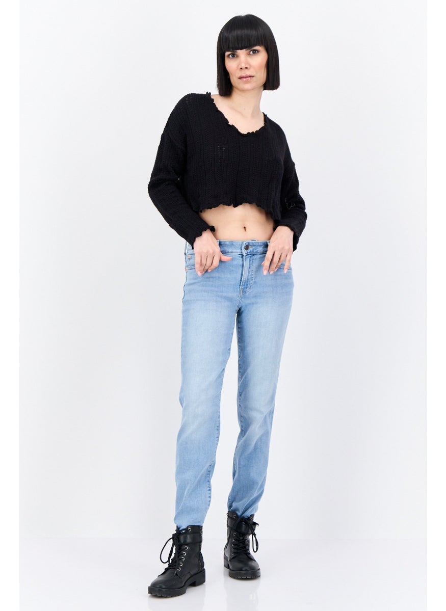 Bershka Women V-Neck Knitted Sweater, Black  - Image 4