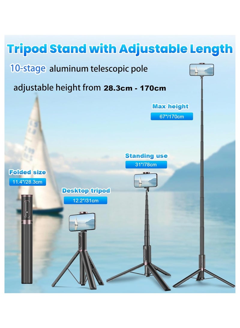 Generic 170cm Phone Tripod Selfie Stick, All-in-1 Phone Tripod Stand with Remote,Portable,Lightweight Tripod for for Selfies/Live/Video Recording/Travel-Black  - Image 3
