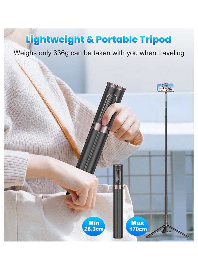 م.ا & ف'س حامل ثلاثي للهاتف بطول 150 سم، حامل ثلاثي للهاتف متعدد الاستخدامات مع جهاز تحكم عن بعد، محمول، خفيف الوزن لالتقاط صور السيلفي/البث المباشر/تسجيل الفيديو/السفر - أسود - Image 5