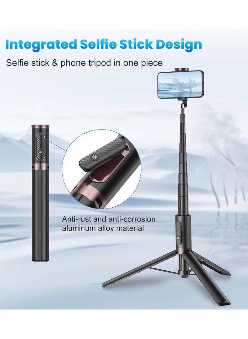 م.ا & ف'س حامل ثلاثي للهاتف بطول 150 سم، حامل ثلاثي للهاتف متعدد الاستخدامات مع جهاز تحكم عن بعد، محمول، خفيف الوزن لالتقاط صور السيلفي/البث المباشر/تسجيل الفيديو/السفر - أسود - Image 2