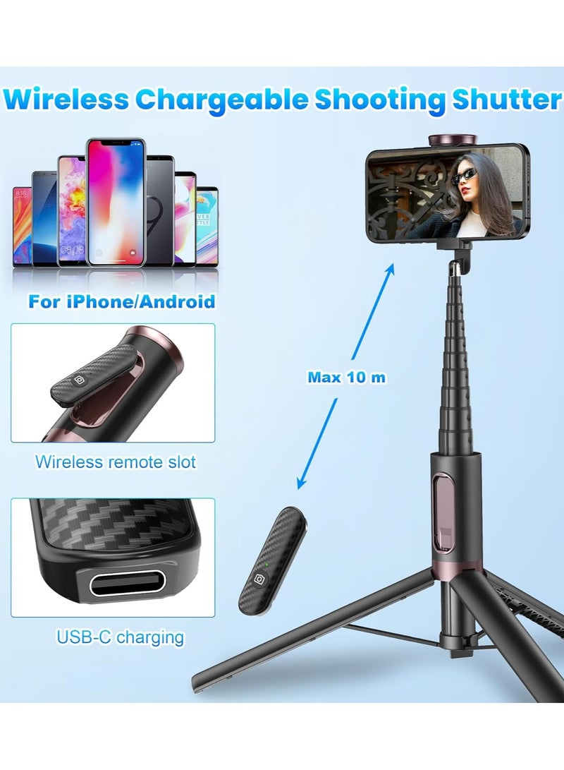 م.ا & ف'س حامل ثلاثي للهاتف بطول 150 سم، حامل ثلاثي للهاتف متعدد الاستخدامات مع جهاز تحكم عن بعد، محمول، خفيف الوزن لالتقاط صور السيلفي/البث المباشر/تسجيل الفيديو/السفر - أسود - Image 4
