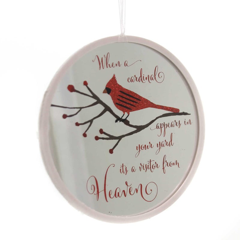 Roman Cardinal Visitor From Heaven Glitter 4.5 Inch Glass Memorial Disk Christmas Ornament - Image 1