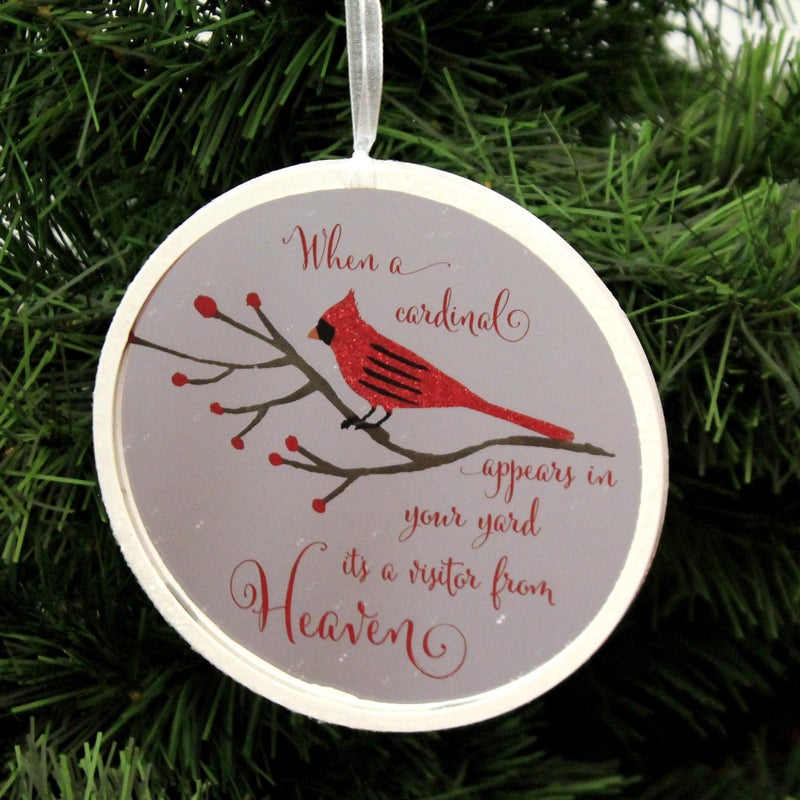 Roman Cardinal Visitor From Heaven Glitter 4.5 Inch Glass Memorial Disk Christmas Ornament - Image 3