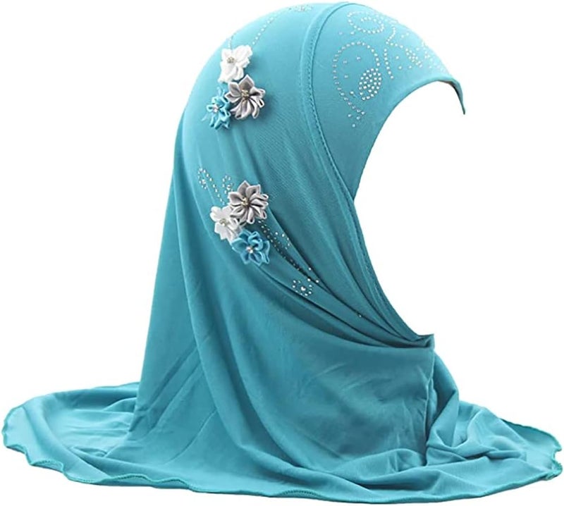 Ylucky Girls Muslim Hijab Floral Lace Head Scarf Kids Islamic Arab Scarf Shawls Head Wrap with Flowers - Image 1