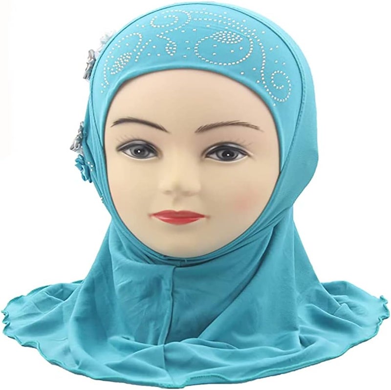 Ylucky Girls Muslim Hijab Floral Lace Head Scarf Kids Islamic Arab Scarf Shawls Head Wrap with Flowers - Image 2