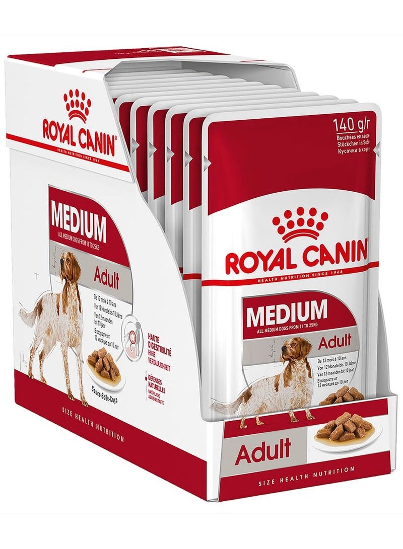 ROYAL CANIN Medium Adult Chunks in Gravy Dog Wet Food 10x140g - Image 1