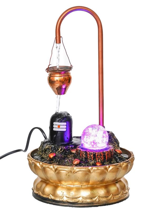 CRAFT SMITH Metal Decorative Shivling Tabletop Water Fountain with LED Crystal Ball (19.5 x 19.5 x 34.5 CM : Copper Color | Weight - 720 Gram) - Image 5