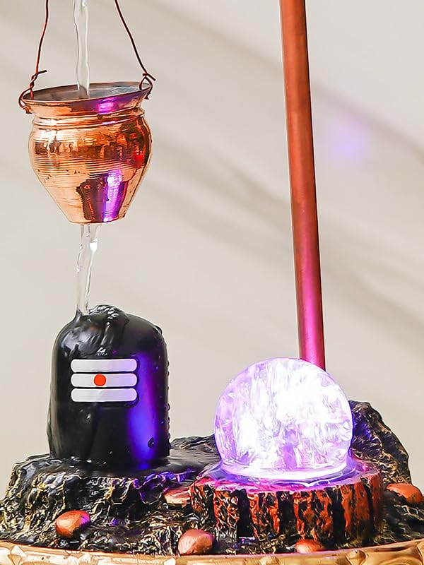 CRAFT SMITH Metal Decorative Shivling Tabletop Water Fountain with LED Crystal Ball (19.5 x 19.5 x 34.5 CM : Copper Color | Weight - 720 Gram) - Image 2