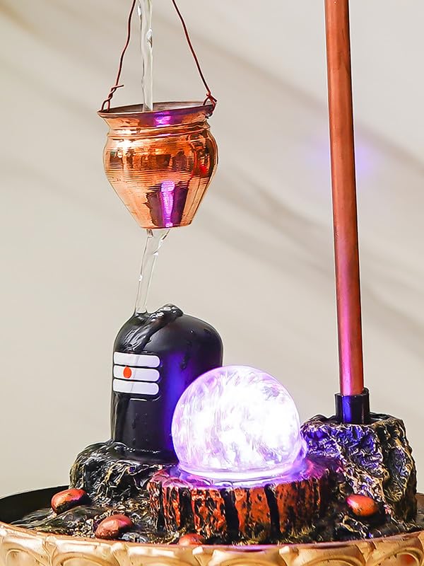 CRAFT SMITH Metal Decorative Shivling Tabletop Water Fountain with LED Crystal Ball (19.5 x 19.5 x 34.5 CM : Copper Color | Weight - 720 Gram) - Image 3