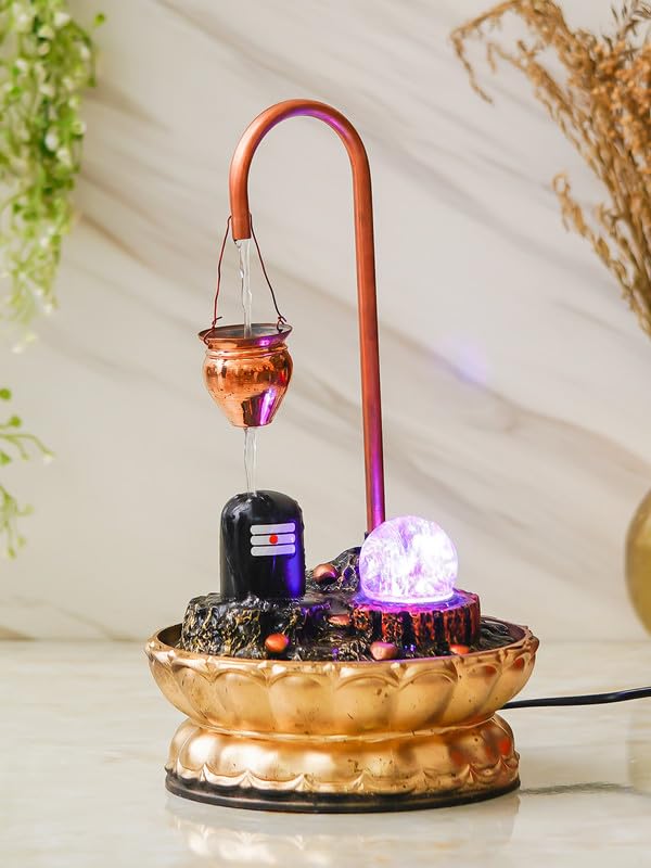 CRAFT SMITH Metal Decorative Shivling Tabletop Water Fountain with LED Crystal Ball (19.5 x 19.5 x 34.5 CM : Copper Color | Weight - 720 Gram) - Image 4