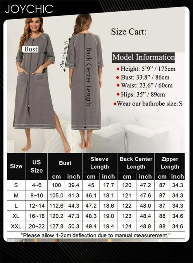 Joychic ملابس منزلية مريحة للنساء بألوان صلبة لفصلي الربيع والصيف بأكمام ثلاثة أرباع، بيجامة فضفاضة للحوامل بتصميم شق جانبي وزرار، فستان نوم مع جيوب باللون الرمادي - Image 3