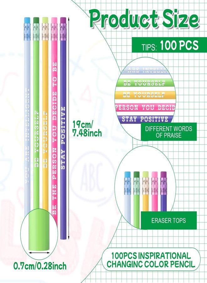 Epakh 100 Pcs Inspirational Pencils Color Changing Pencils Bulk Motivational Pencils with Eraser HB Wooden Pencils for Kids Students Classroom Back to School Gift(Bright Colors, Classic Style) - Image 2