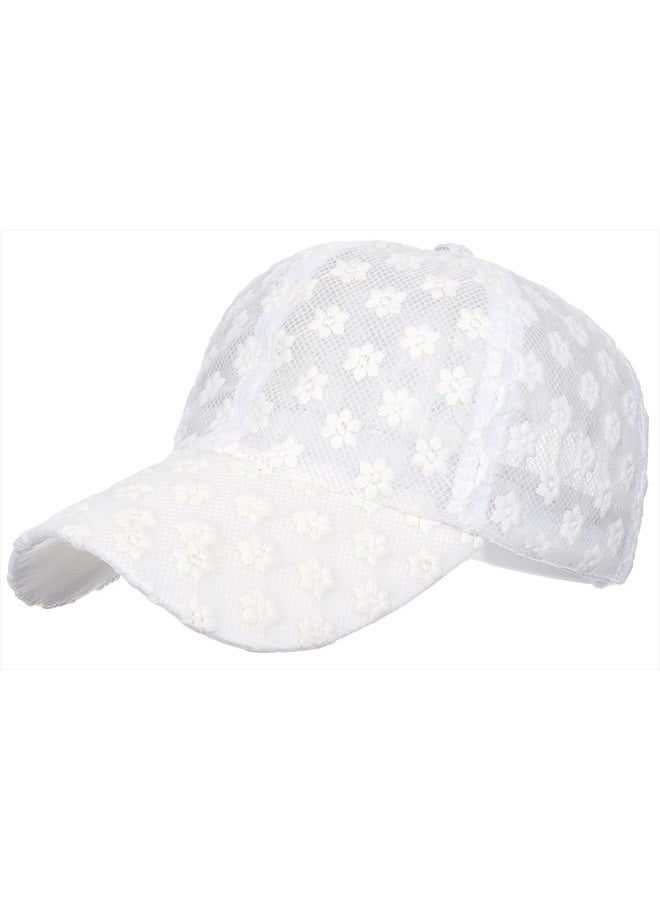 Tidefire Women's Lace Small Flower Baseball Caps Adjustable Hollow Lace Hat Summer Cap Visor Cap (White) - Image 1