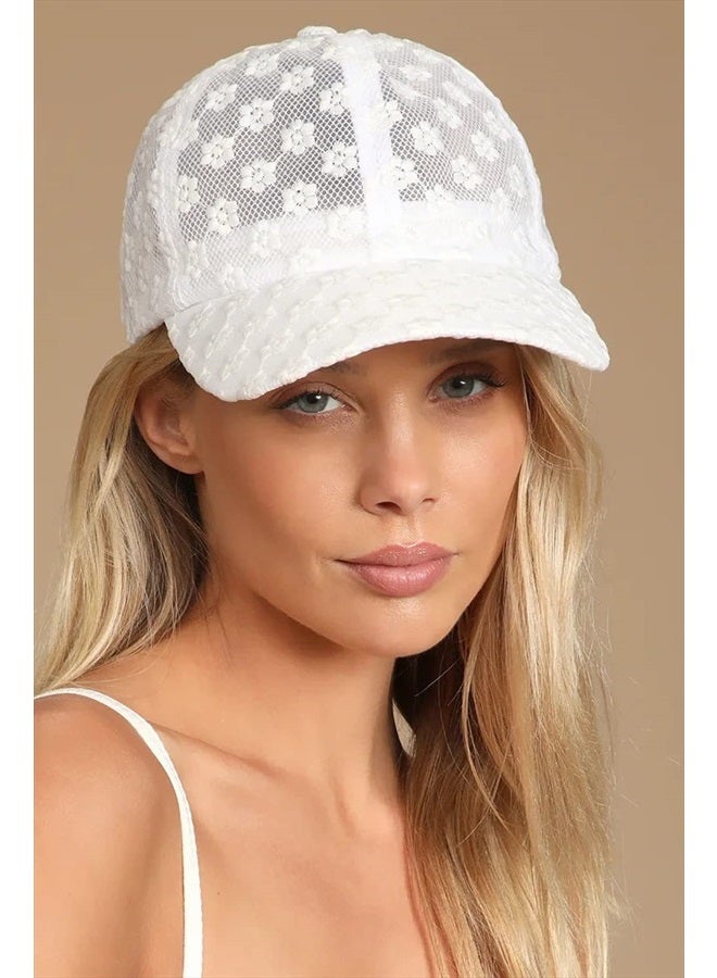 Tidefire Women's Lace Small Flower Baseball Caps Adjustable Hollow Lace Hat Summer Cap Visor Cap (White) - Image 2