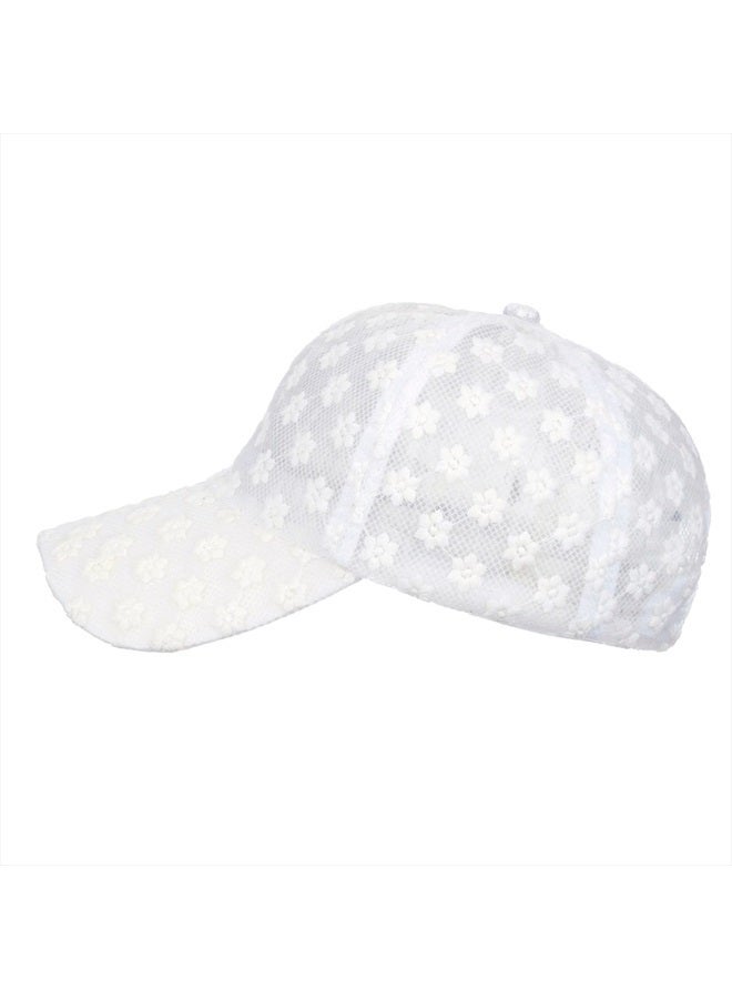 Tidefire Women's Lace Small Flower Baseball Caps Adjustable Hollow Lace Hat Summer Cap Visor Cap (White) - Image 5