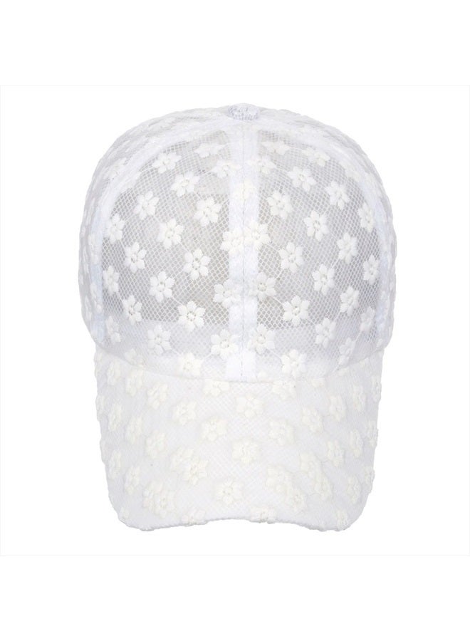 Tidefire Women's Lace Small Flower Baseball Caps Adjustable Hollow Lace Hat Summer Cap Visor Cap (White) - Image 3