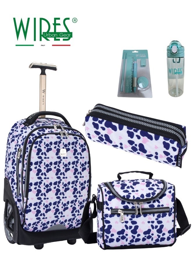 Wires 3 Piece Kids School Trolley Bag laptop compartment Big Wheels With Lunch bag u0026 Pencil Case - Image 1