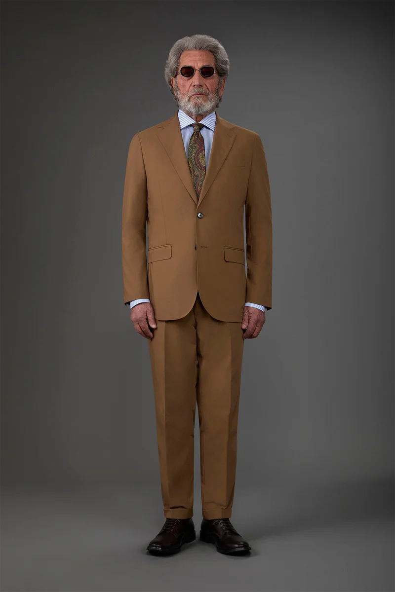 دوبل غانغر Single-breasted men's suit with flat front trousers - Nut