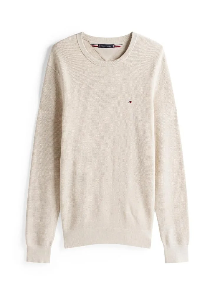 TOMMY HILFIGER Flag Embroidery Textured Crew Neck Jumper