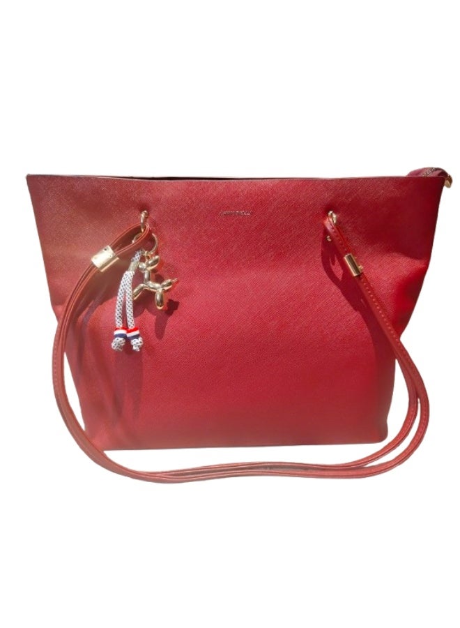 Luxury women's leather handbag, burgundy color