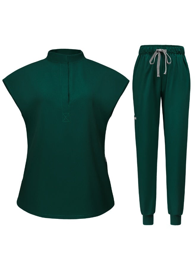 NIBEMINENT طقم سكرابز جوجر للنساء بلون موحد ملابس عمل قابلة للتنفس مع معطف مختبر زي طبي ملابس عمل للأطباء - Image 1