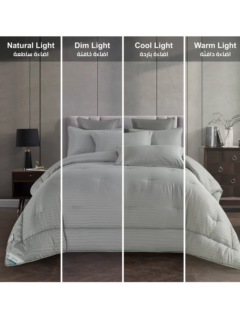 Donetella Comforter Set 6-Pcs King Size Hotel Style Thin Striped Bed Set Fits 200x200 Cms (350 GSM) With Down Alternative Filling, Grey