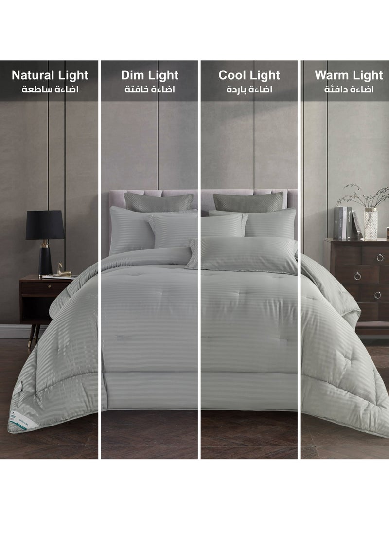 Donetella Comforter Set 6-Pcs King Size Hotel Style Thin Striped Bed Set Fits 200x200 Cms (350 GSM) With Down Alternative Filling, Grey  - Image 4