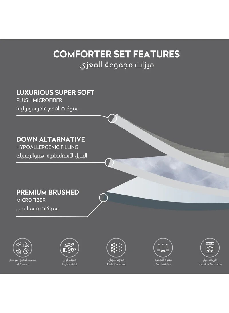 Donetella Comforter Set 6-Pcs King Size Hotel Style Thin Striped Bed Set Fits 200x200 Cms (350 GSM) With Down Alternative Filling, Grey