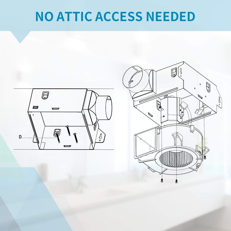 Tech Drive Bathroom fan 50 CFM, 1.0Sone DC Motor with No Attic access Needed Installation,Very Quiet Ventilation and Exhaust Fan, Ceiling Mounted Fan, White - Image 3