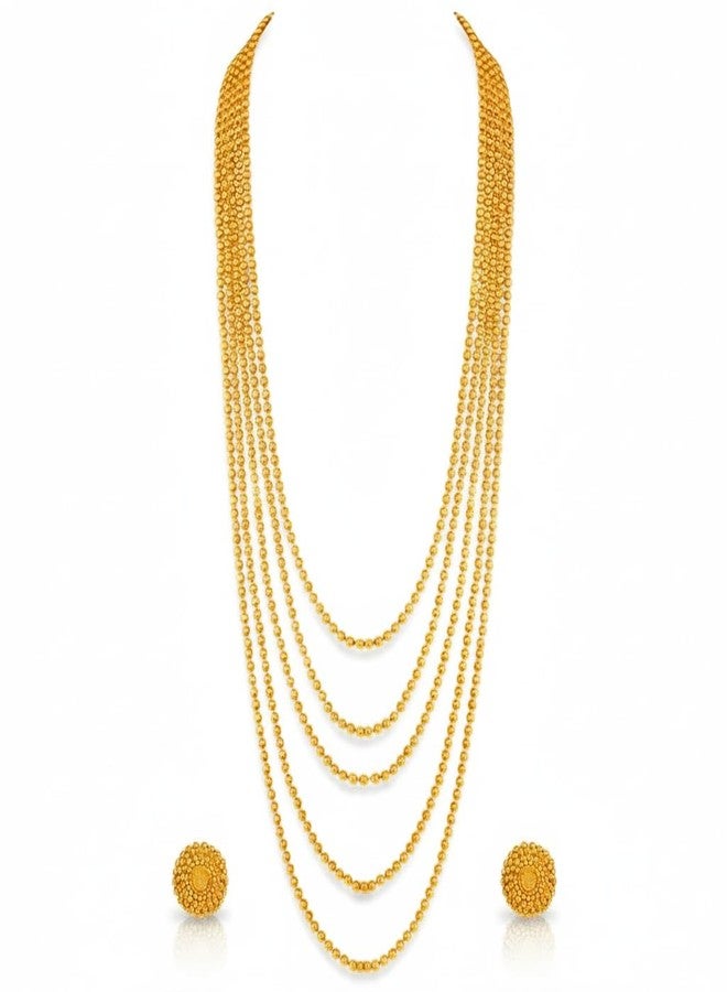 JFL - Jewellery for Less Traditional One Gram multi Layer Gold Plated Beaded Long Necklace Chain For Women And Girls(28 inch) - Image 1