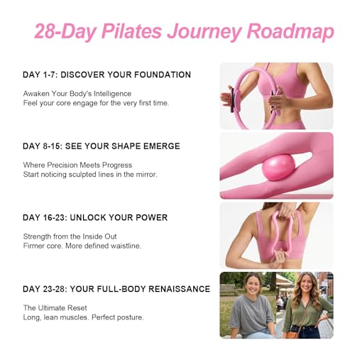 ElaraFit 10 Piece Pilates Kit for Women Home Pilates Ring and Ball Set with 5 Resistance Bands Stretch Strap Arm Exerciser Storage Bag and Workout Guide 13 Inch Magic CirclePink Mix - Image 3
