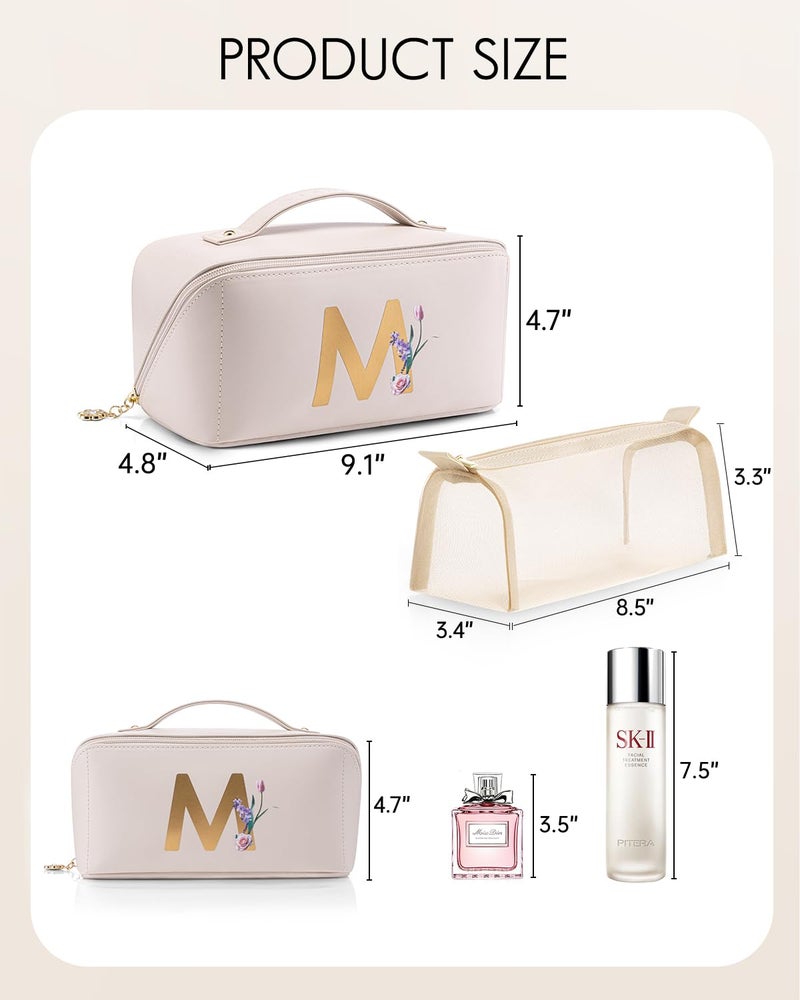 Vlando Mothers Day Gifts,Initial Makeup Bag,Travel Makeup Bag,Teacher Appreciation Gifts Birthday Gifts Bridesmaid Gifts Bride Wedding Gifts Graduation Gifts Valentine's Day Gift(Letter M) - Image 4