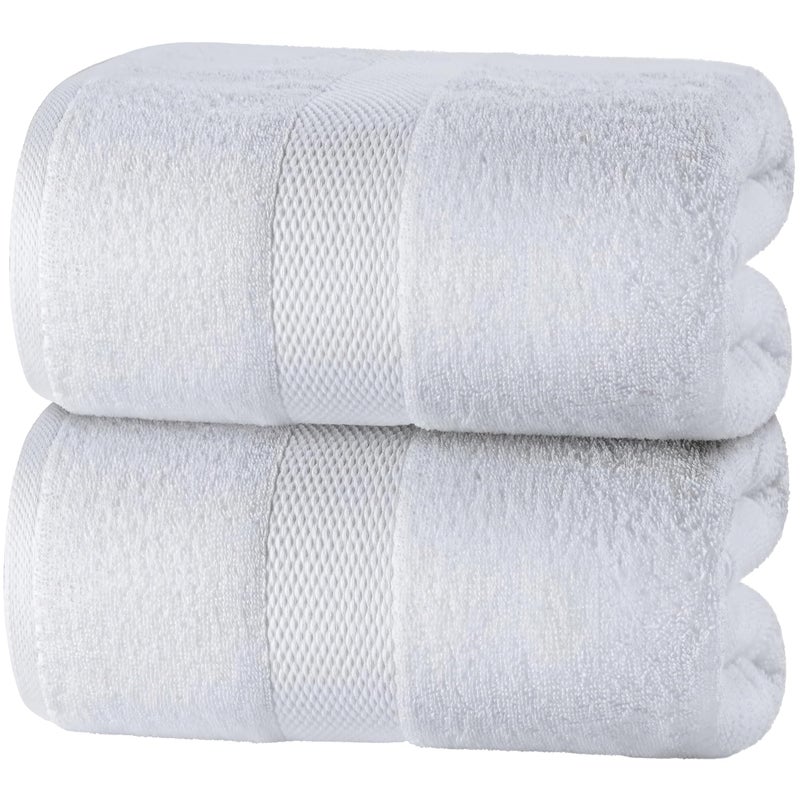 White Classic منشفة استحمام فاخرة كلاسيكية بيضاء للكبار بحجم كبير 35x70 بوصة - 700 GSM قطن تركي، عالي الامتصاص | مجموعة الفنادق | عبوة 2 - Image 1