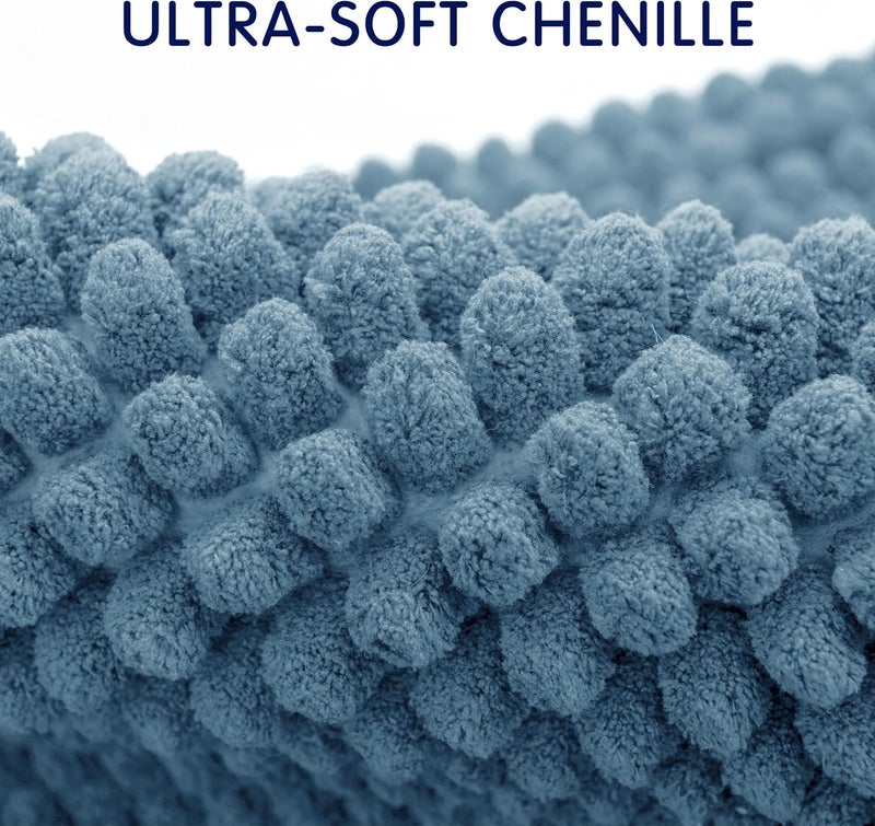 subrtex Bathroom Rugs Chenille Bath Rug Soft Short Plush Bath Mat Soft Shower Mat Water Absorbent Shower Mat Quick Dry Machine Washable(Stone Blue,18" x 24") - Image 4