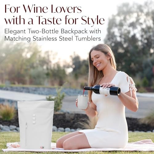 VIN FRESCO Two Bottle Rolltop Wine Tote Bag – Stylish PU Leather Backpack with Matching Tumblers – Wine Carrier with Padded Straps and Compartments for Travels & Picnics (Gray) - Image 2
